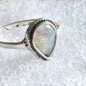 NEW TITANIUM FOREVER WEAR SILVER FIRE OPAL TEARDROP SIZE 8 RING